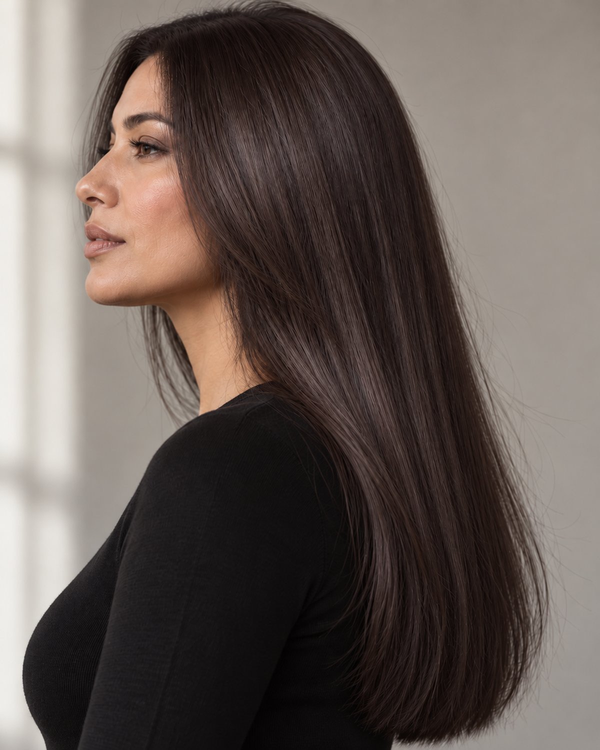 Model wearing clip-in extensions in this shade family