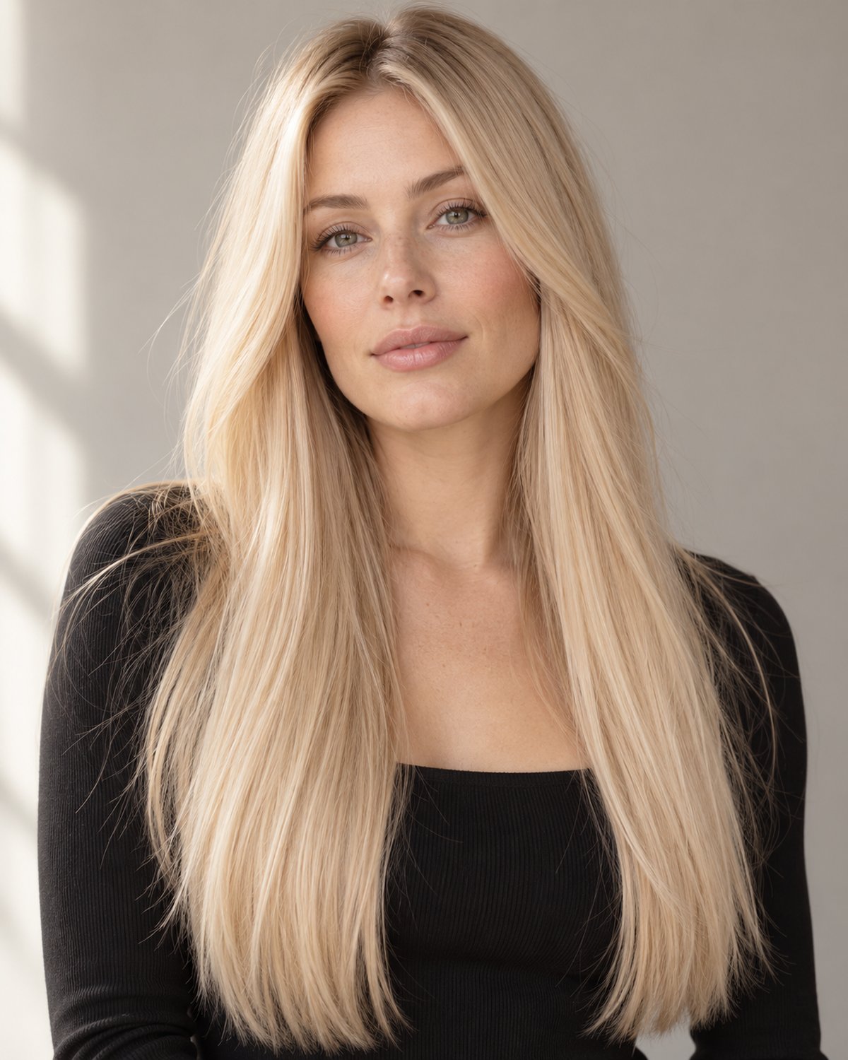 Model wearing clip-in extensions in this shade family