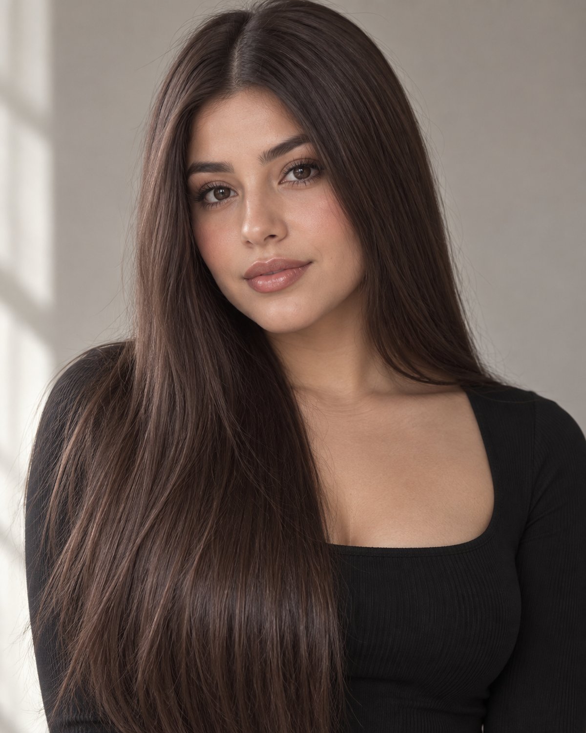 Modelo con extensiones de clip en esta familia de tonos