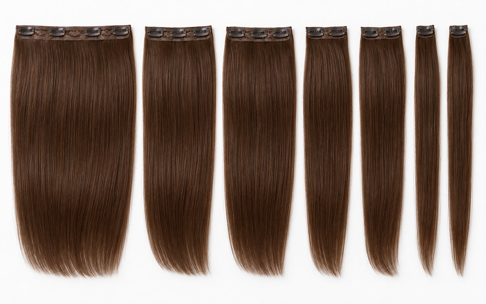 One complete Classic Clip-In Set: 7 wefts, 22 inches